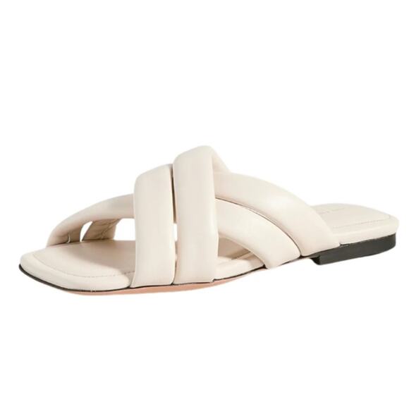Anine Bing Eve Padded Cross Strap Ivory Leather Slide Sandals - Picture 1 of 10